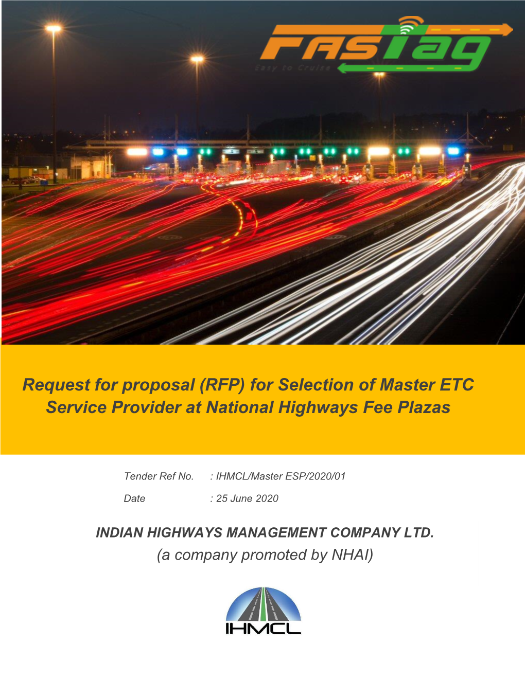 (RFP) for Selection of Master ETC Service Provider at National Highways Fee Plazas