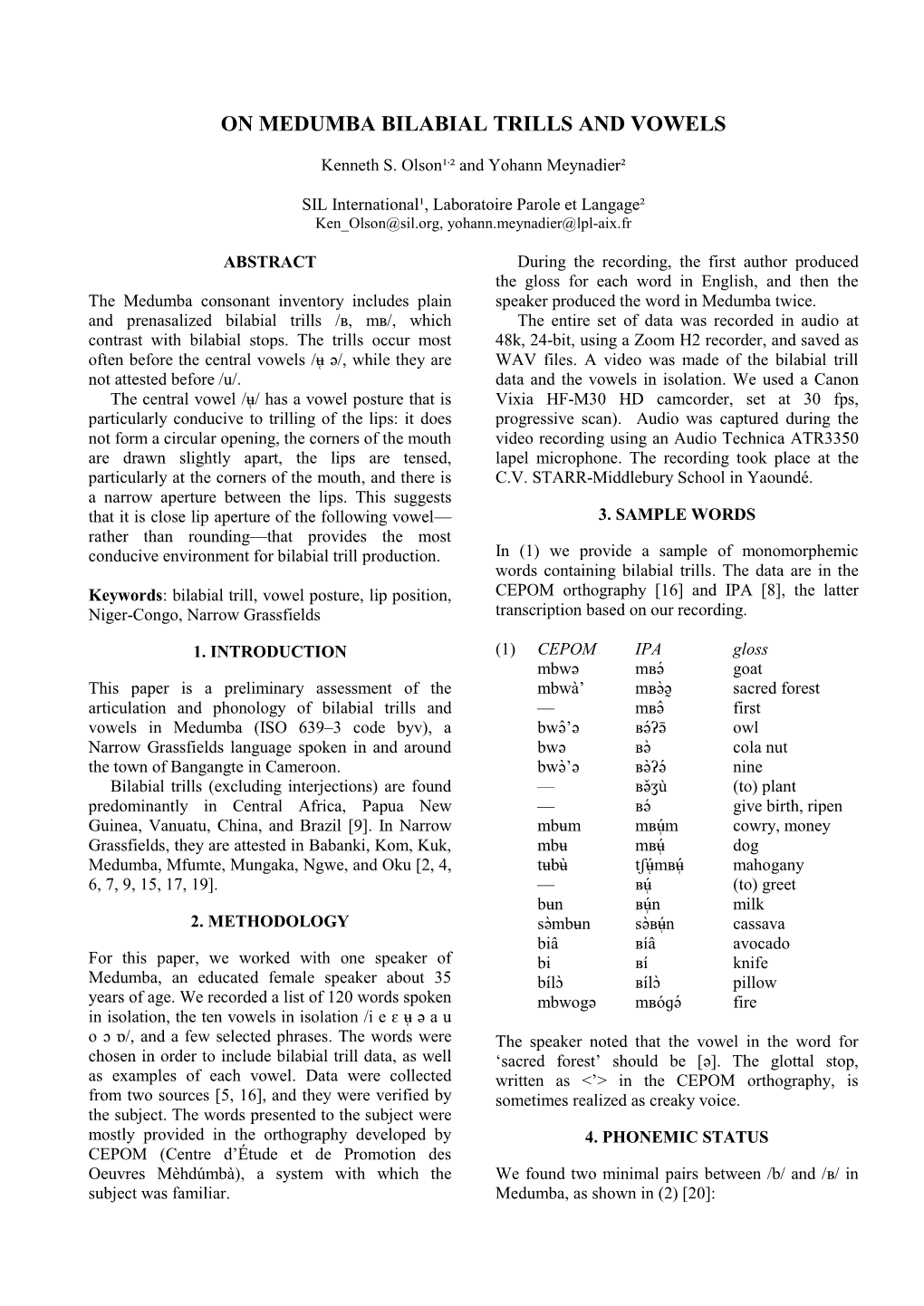 On Medumba Bilabial Trills and Vowels