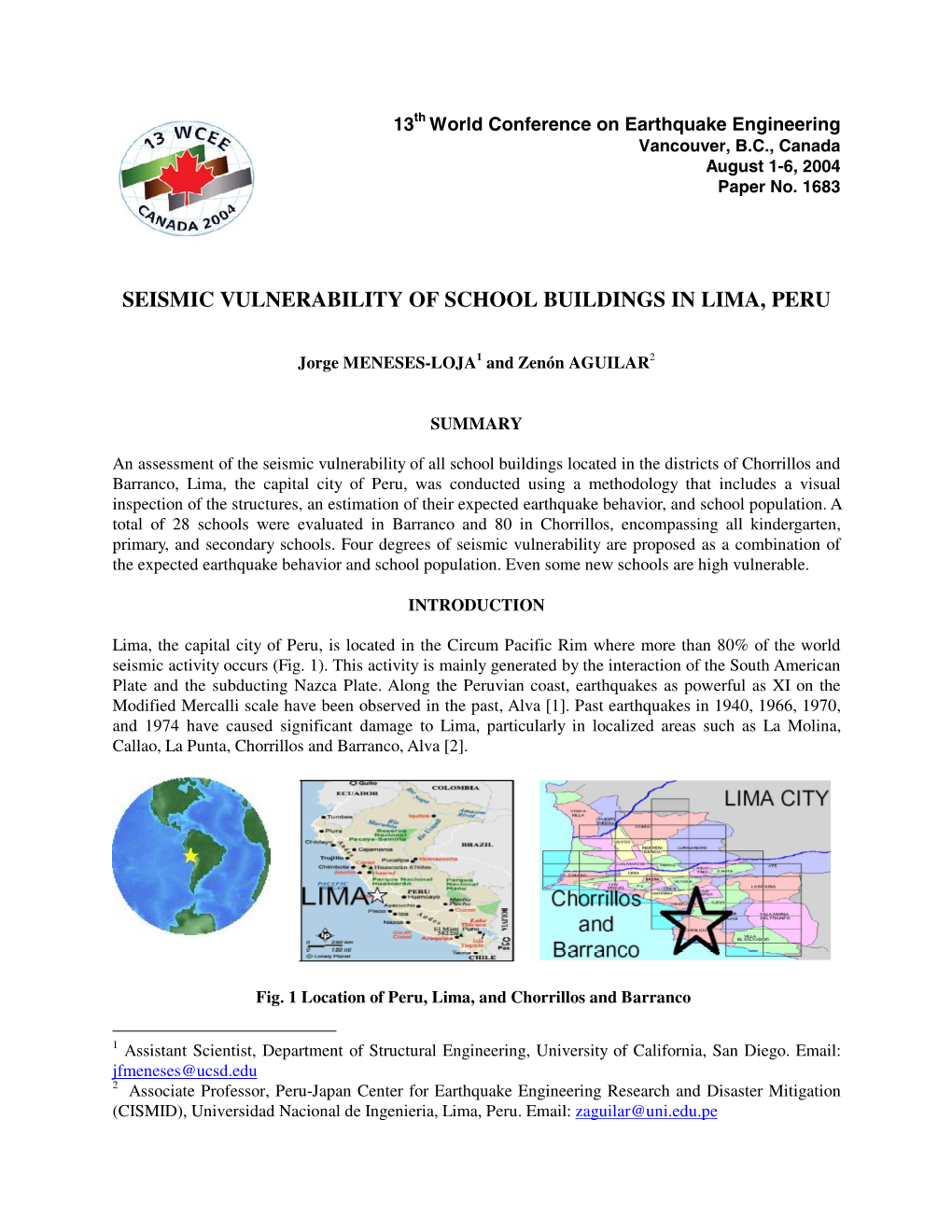 Seismic Vulnerability of School Buildings in Lima, Peru