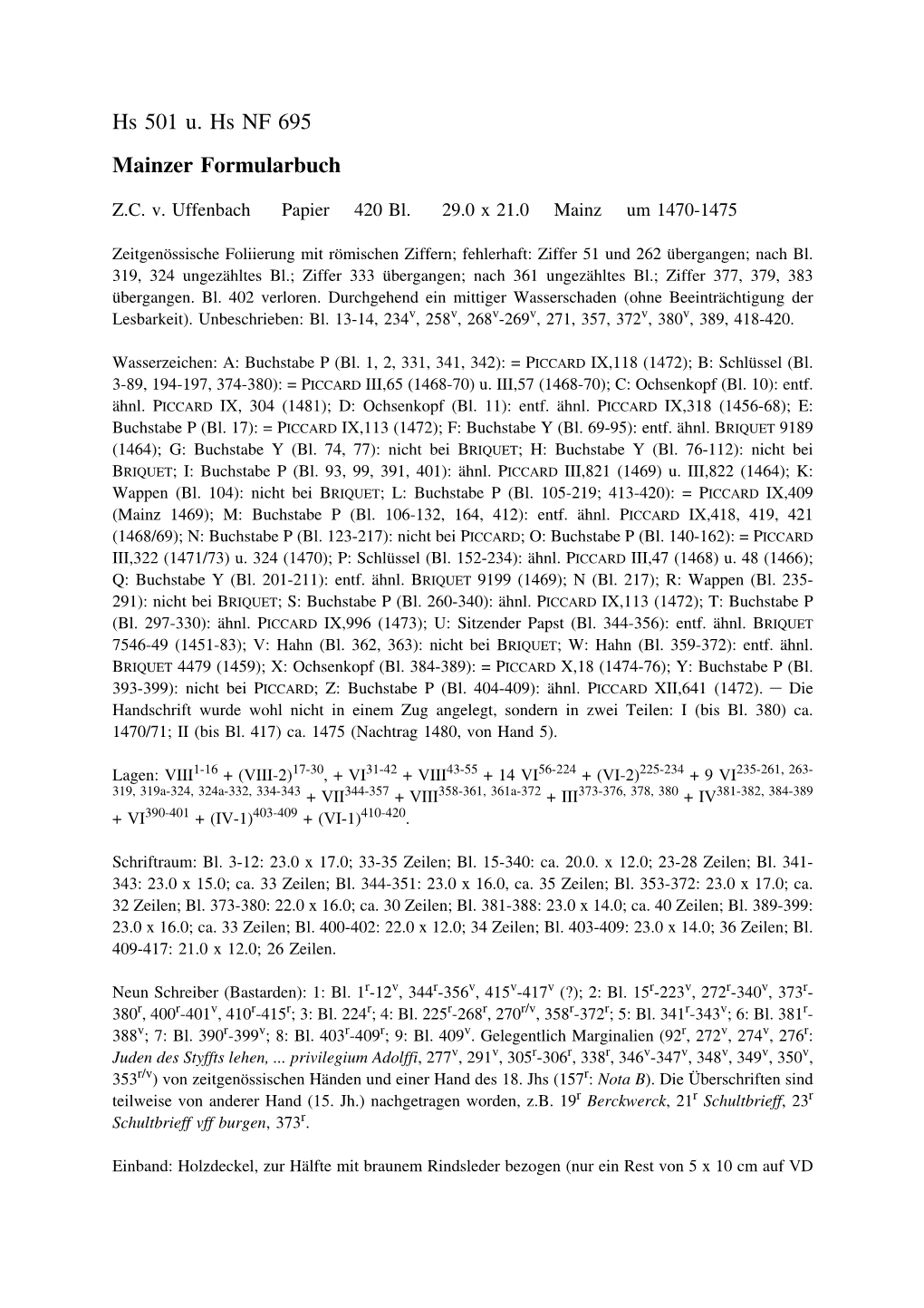 Hs 501 U. Hs NF 695 Mainzer Formularbuch