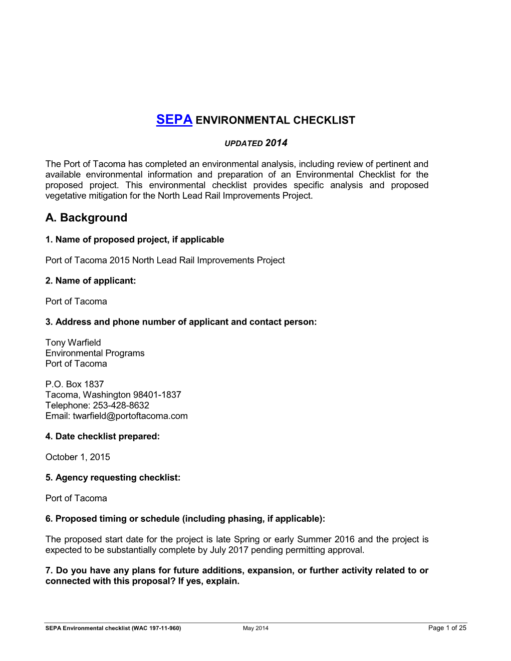Sepa Environmental Checklist