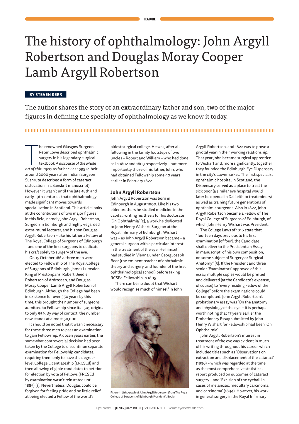 The History of Ophthalmology: John Argyll Robertson and Douglas Moray Cooper Lamb Argyll Robertson