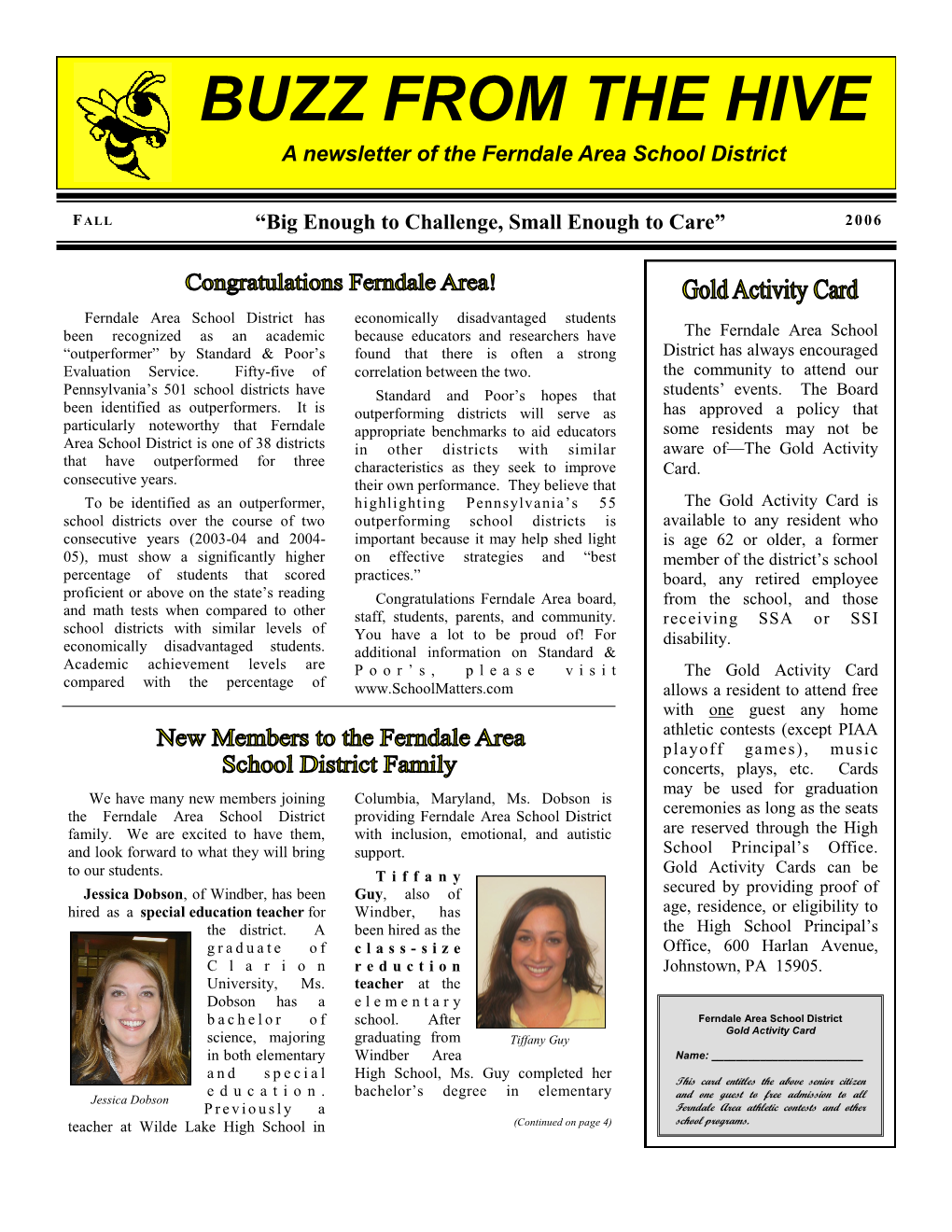 BUZZ from the HIVE a Newsletter of the Ferndale Area School District