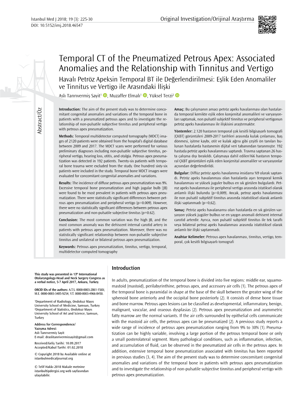 Temporal CT of the Pneumatized Petrous Apex: Associated Anomalies and the Relationship with Tinnitus and Vertigo