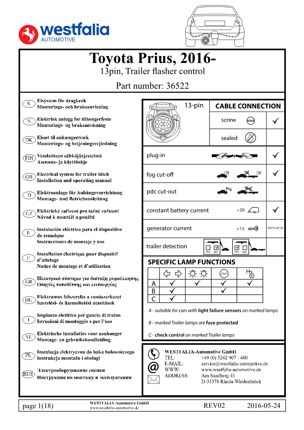 KUNDMONTERINGSANVISNING 36522, A5, Toyota Prius 2016-, 13