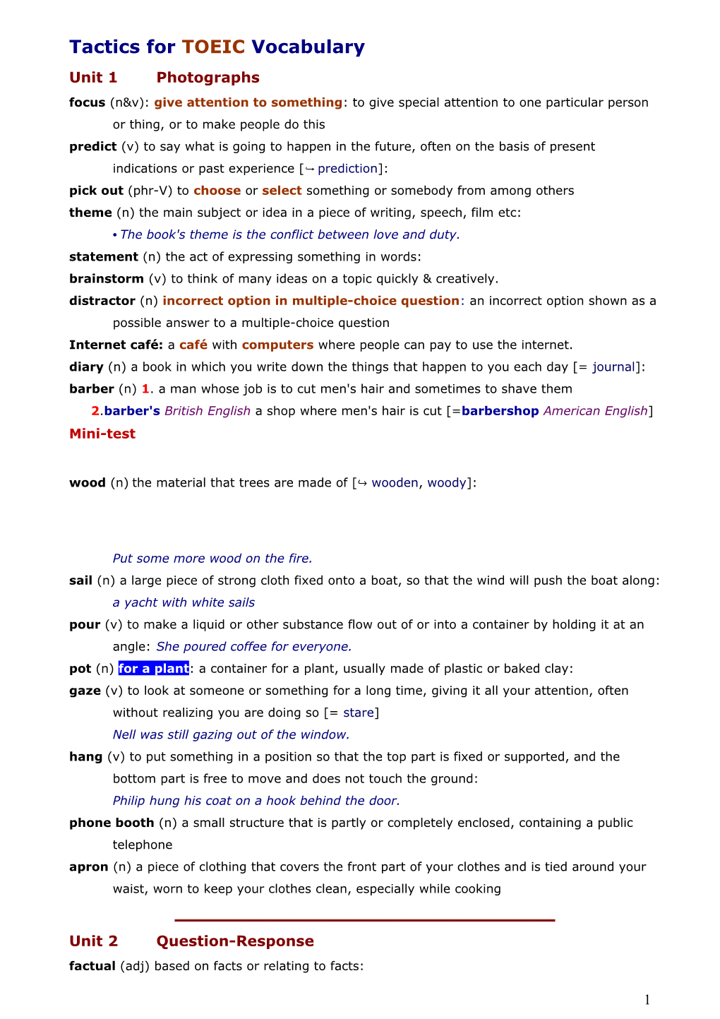 Vocabulary for Tactics for TOEIC