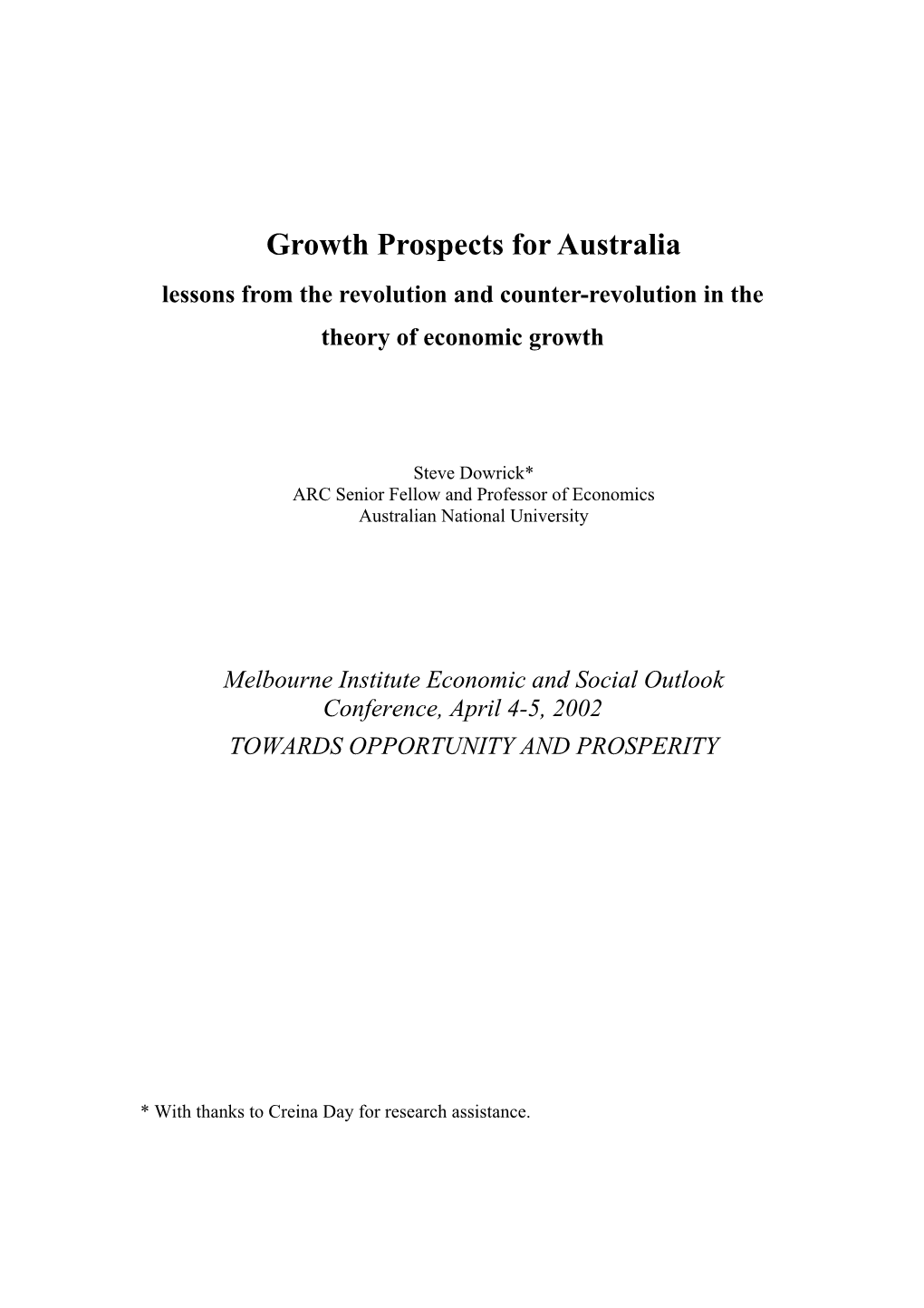 Australia's Growth Prospects