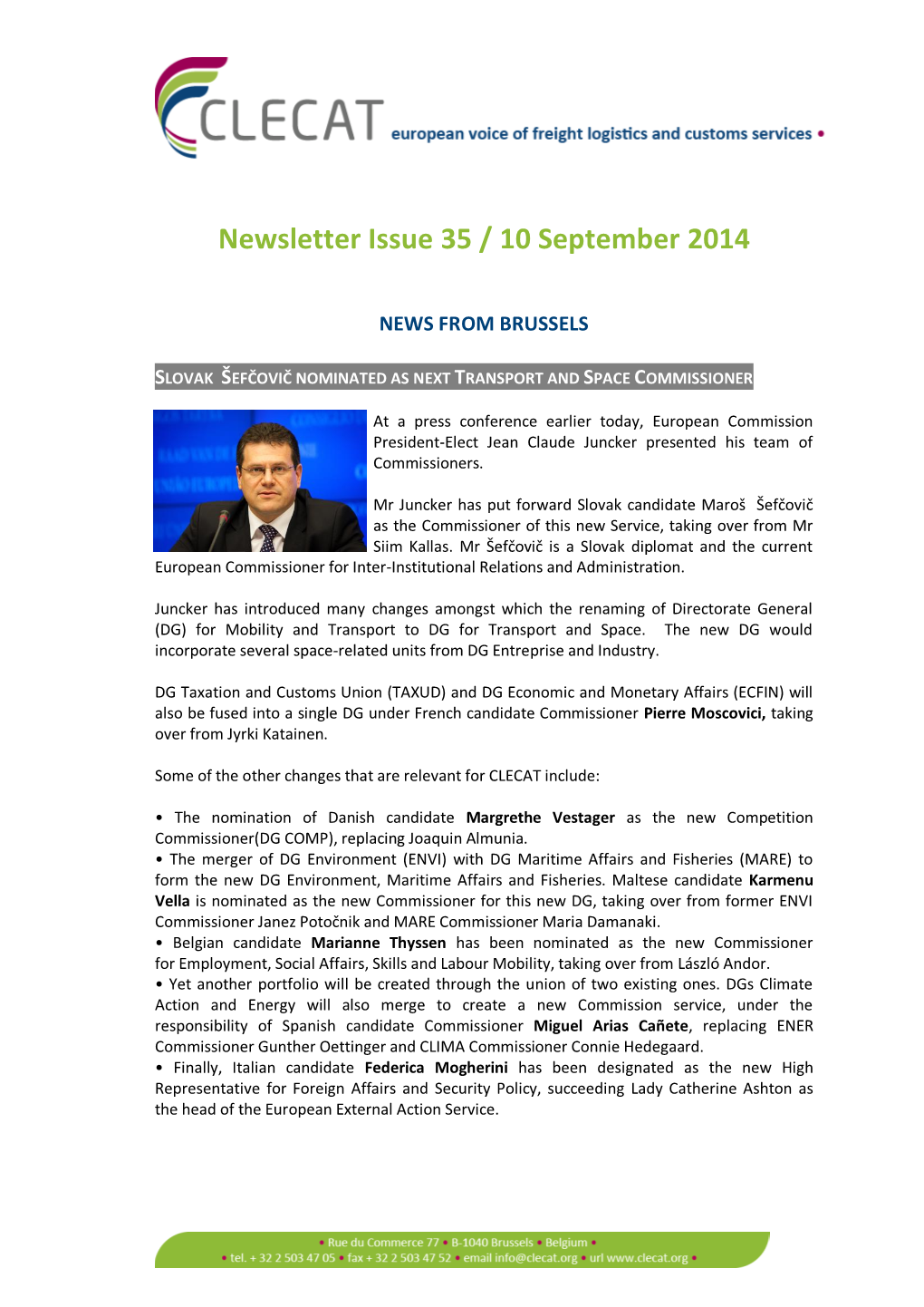 Newsletter Issue 35 / 10 September 2014