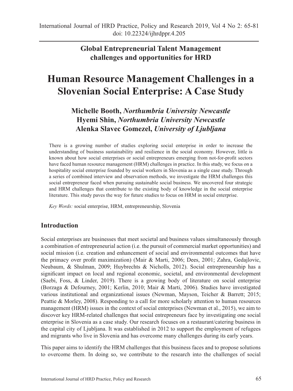Human Resource Management Challenges in a Slovenian Social Enterprise: a Case Study