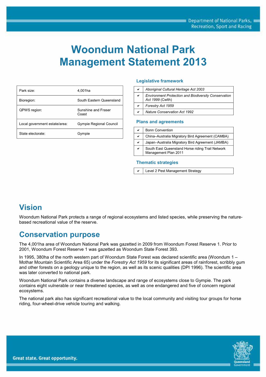 Woondum National Park Management Statement 2013