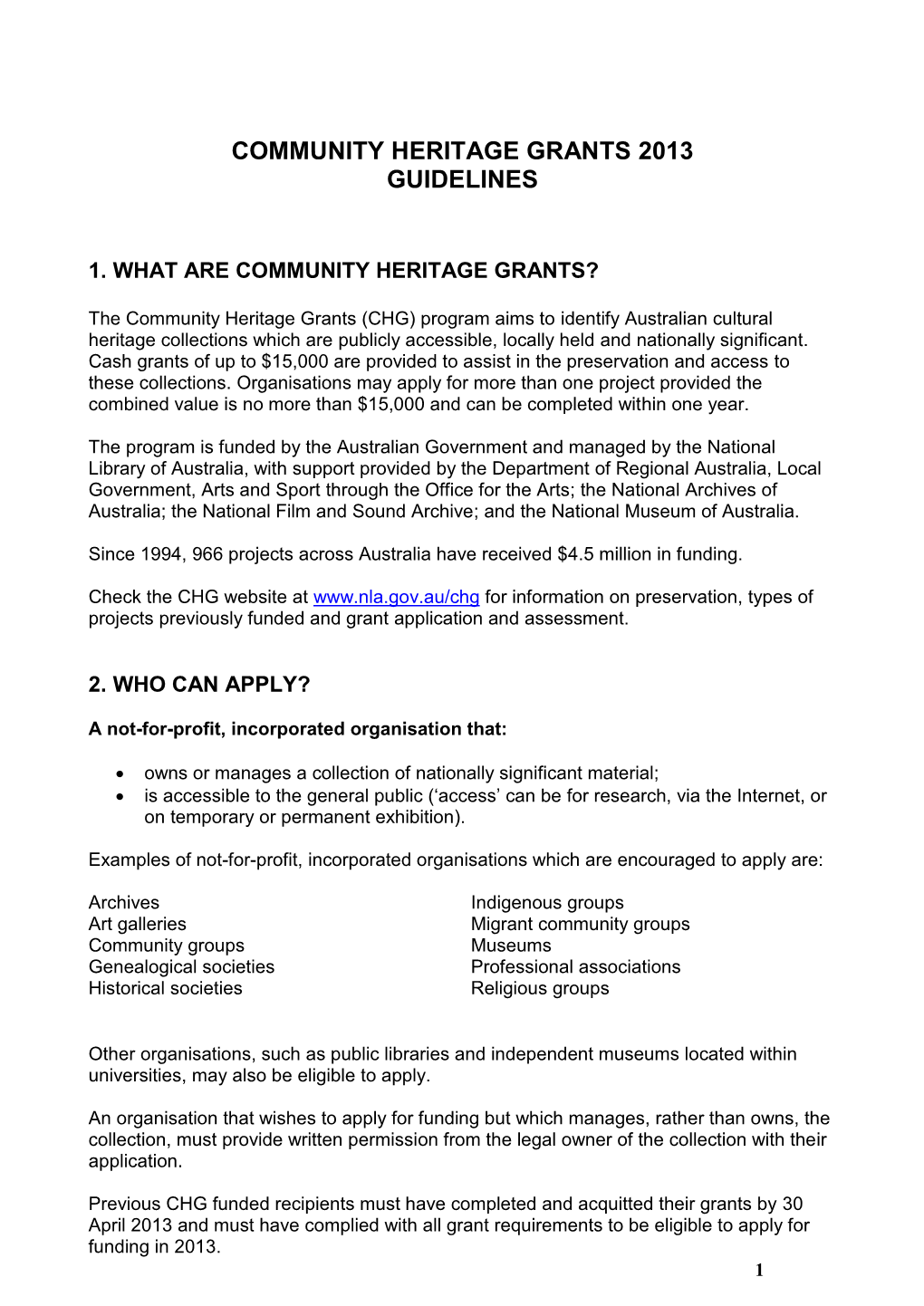 Community Heritage Grants 2009