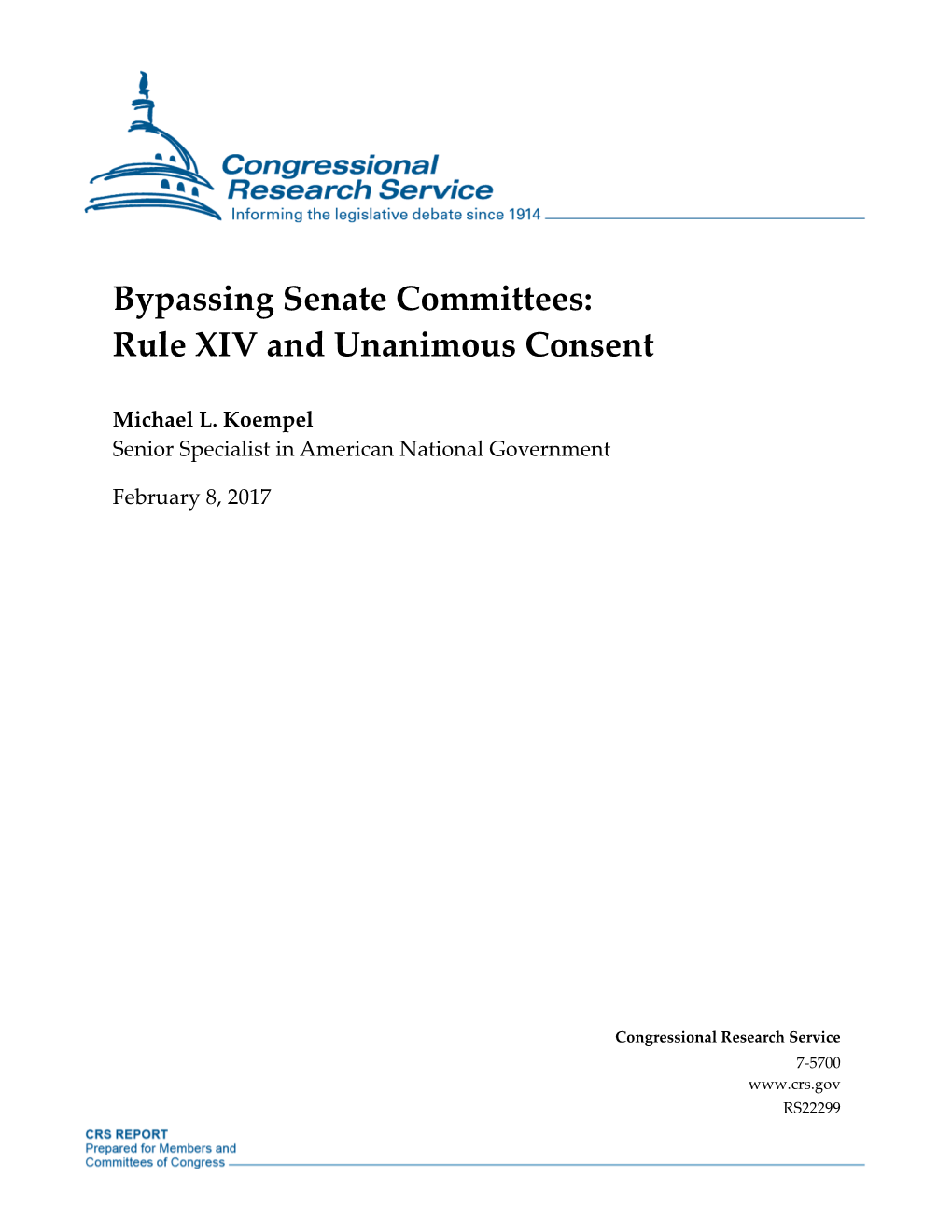 Bypassing Senate Committees: Rule XIV and Unanimous Consent
