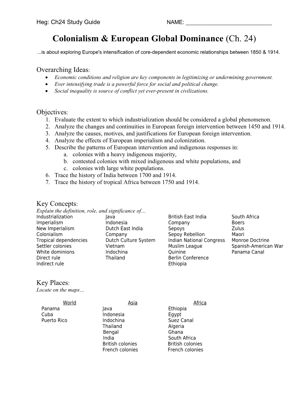 Colonialism & European Global Dominance (Ch. 24)