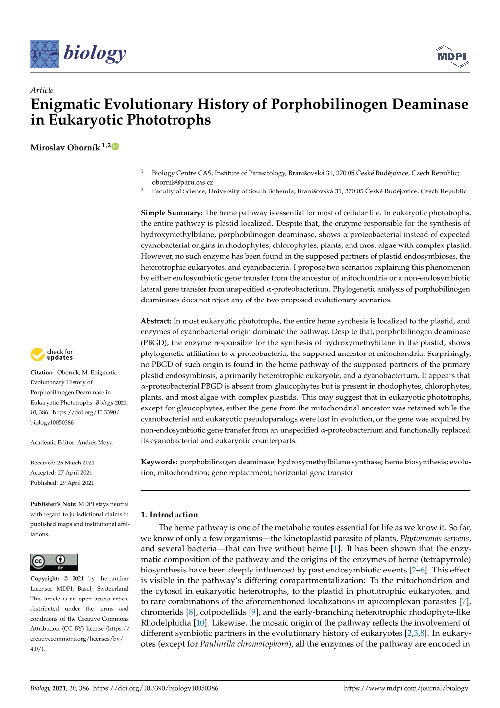 Enigmatic Evolutionary History of Porphobilinogen Deaminase in Eukaryotic Phototrophs