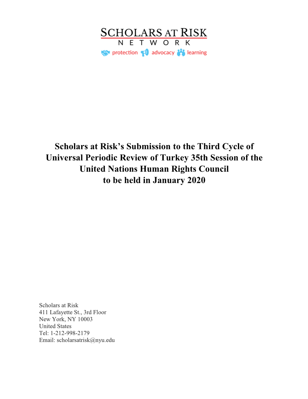 Scholars at Risk's Submission to the Third Cycle of Universal Periodic