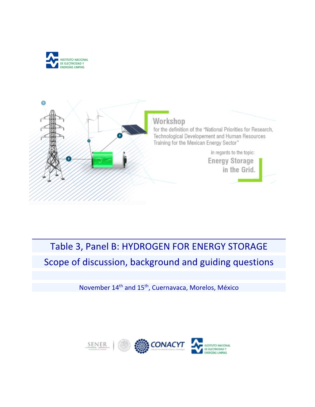 Table 3, Panel B: HYDROGEN for ENERGY STORAGE Scope of Discussion, Background and Guiding Questions