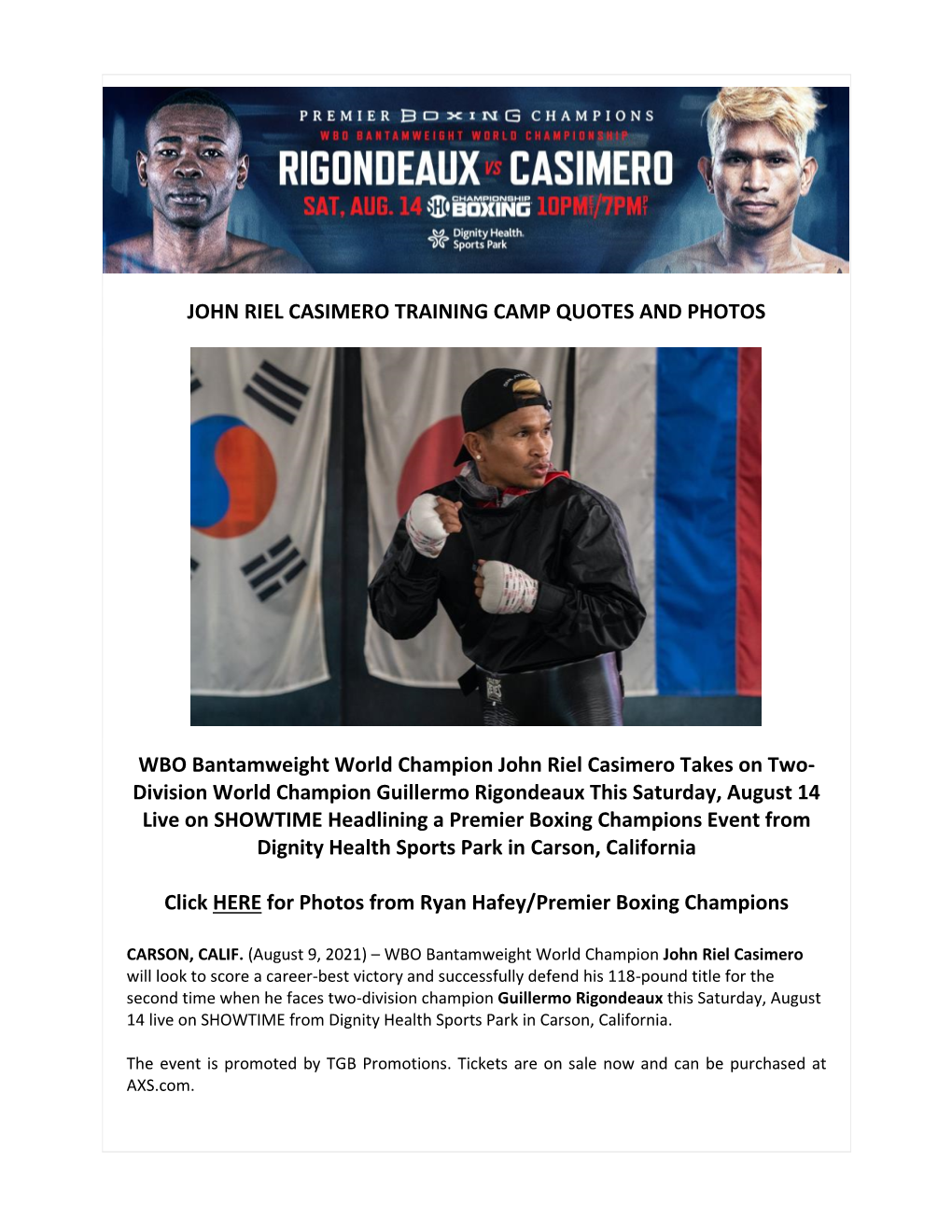 John Riel Casimero Training Camp Quotes and Photos