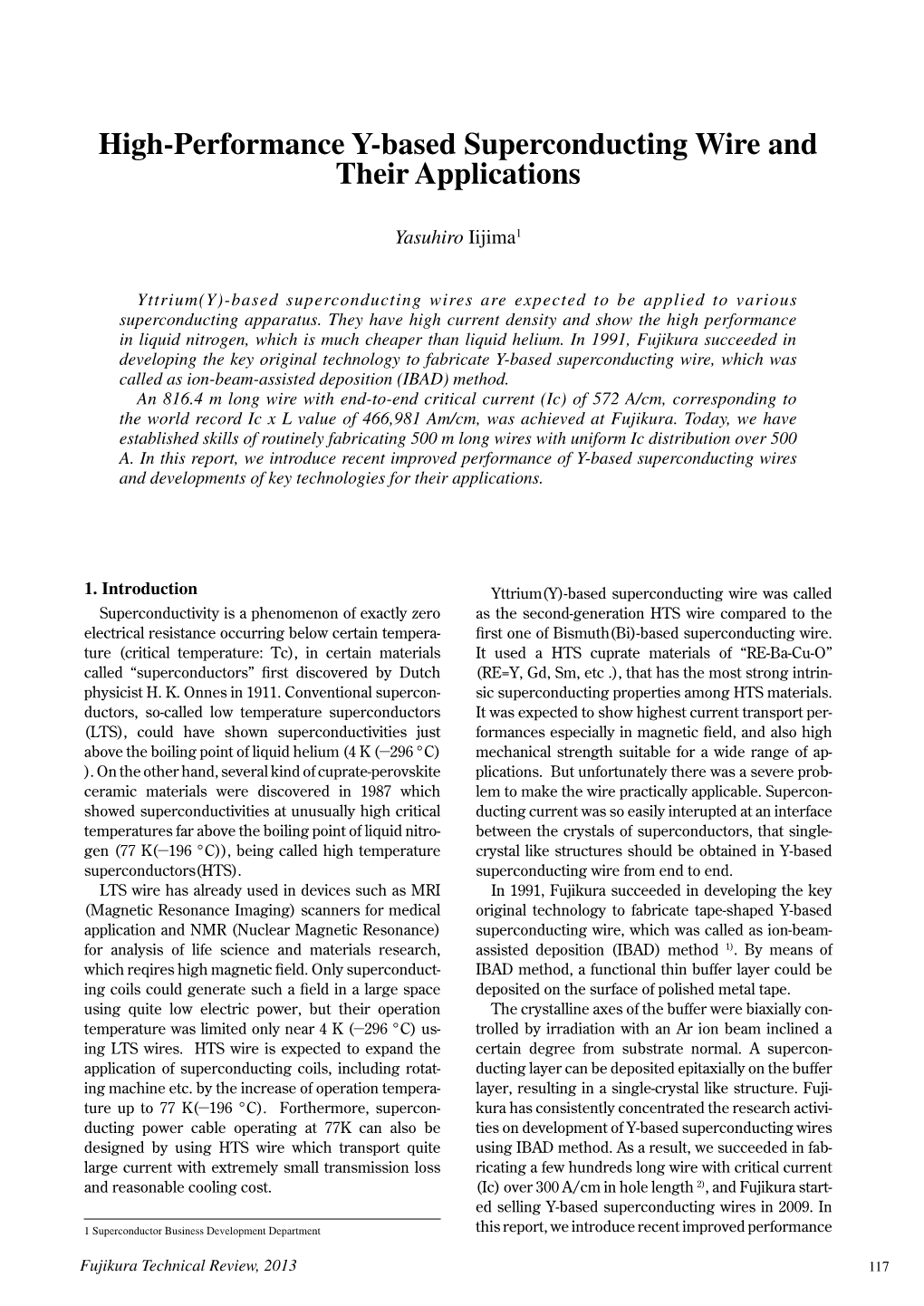 High-Performance Y-Based Superconducting Wire and Their Applications