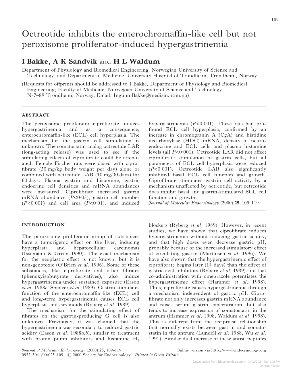 Octreotide Inhibits the Enterochromaffin-Like Cell but Not