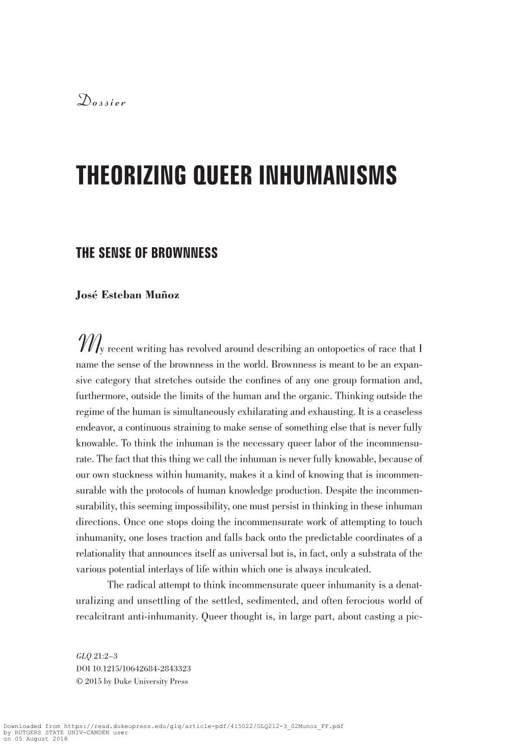 Theorizing Queer Inhumanisms