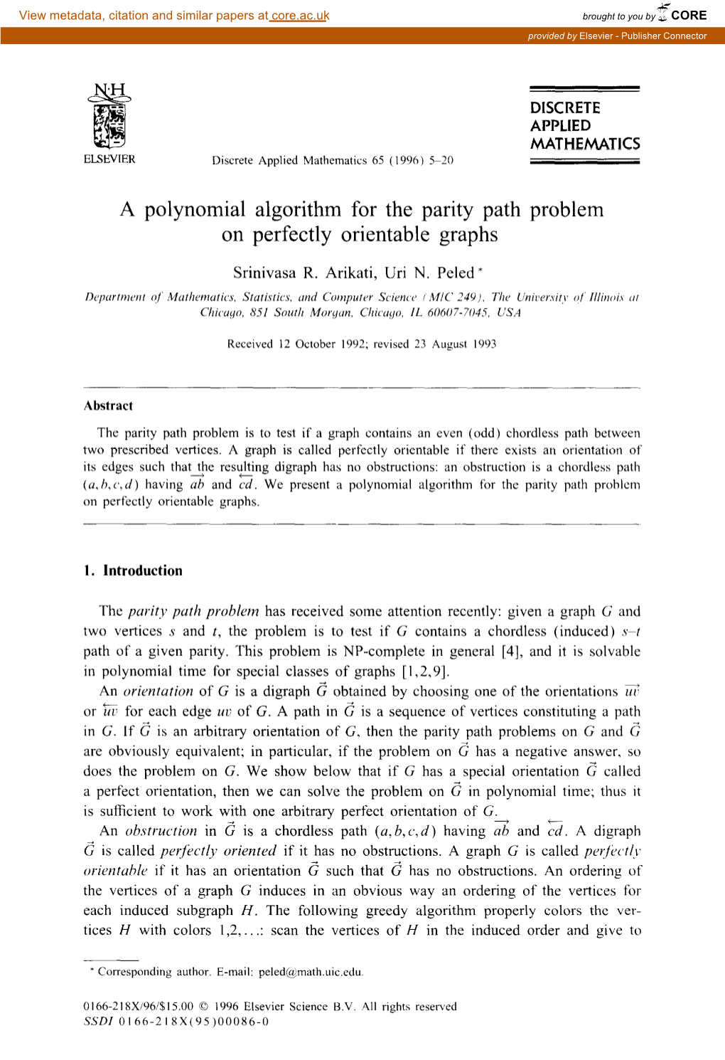 A Polynomial Algorithm for the Parity Path Problem on Perfectly Orientable Graphs