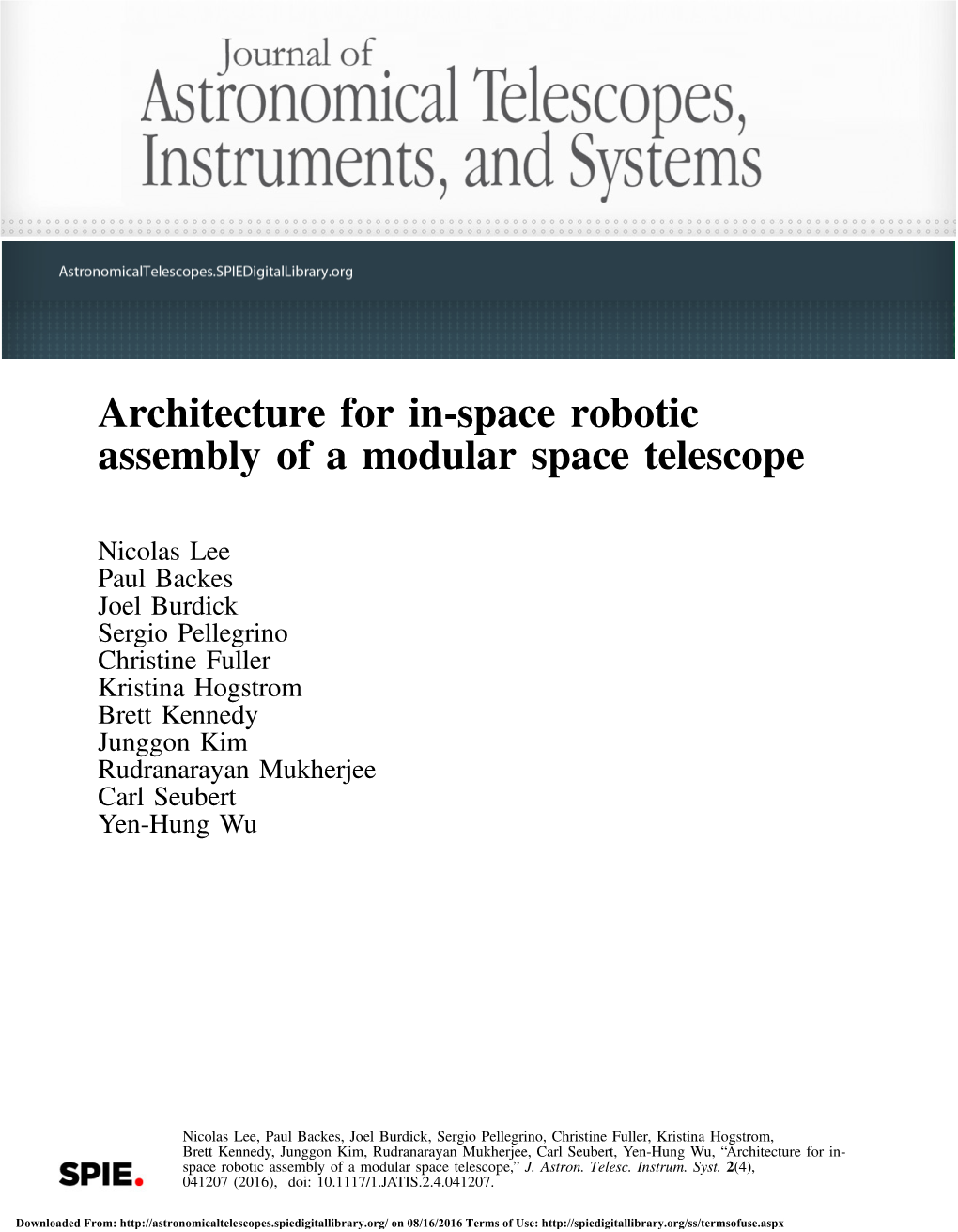 Architecture for In-Space Robotic Assembly of a Modular Space Telescope