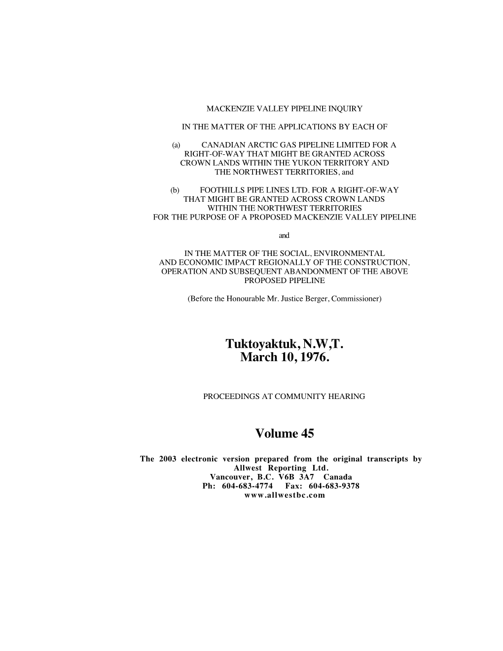 Tuktoyaktuk, N.W,T. March 10, 1976. Volume 45