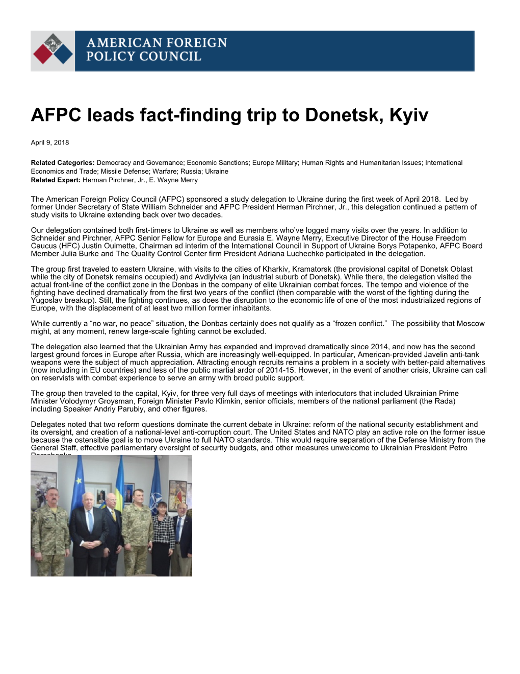 AFPC Leads Fact-Finding Trip to Donetsk, Kyiv | American Foreign