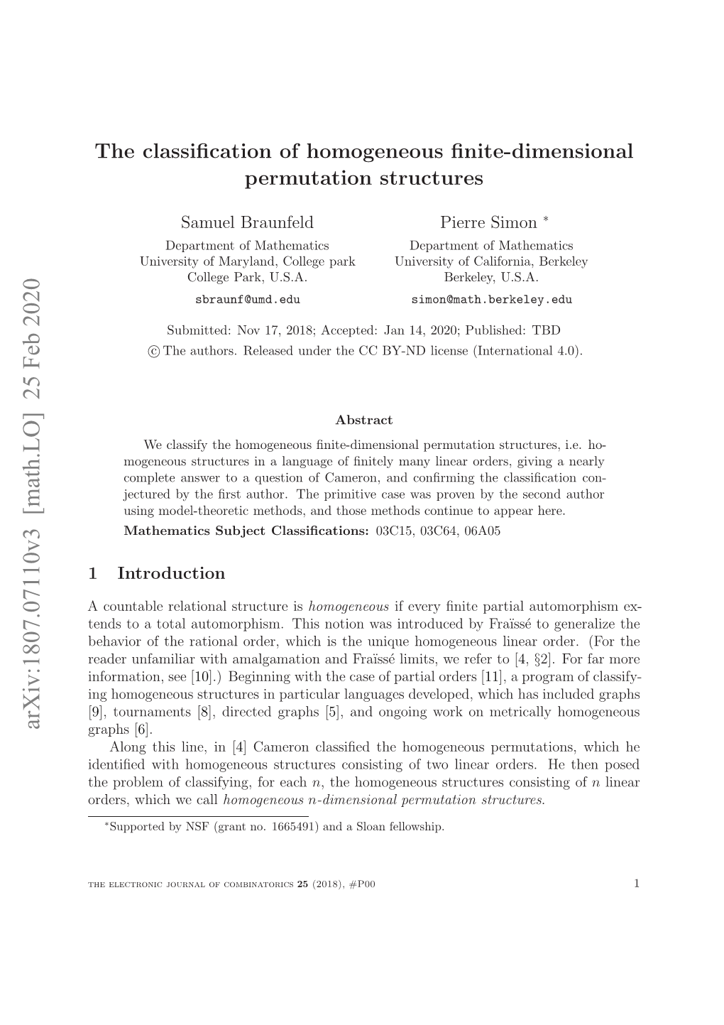 The Classification of Homogeneous Finite-Dimensional Permutation