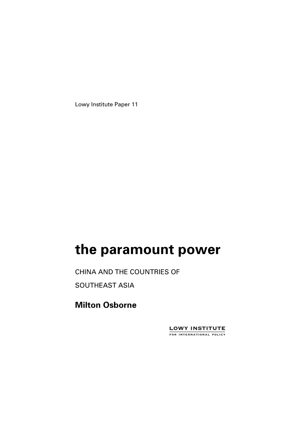 Paramount Power : China and the Countries of Southeast Asia