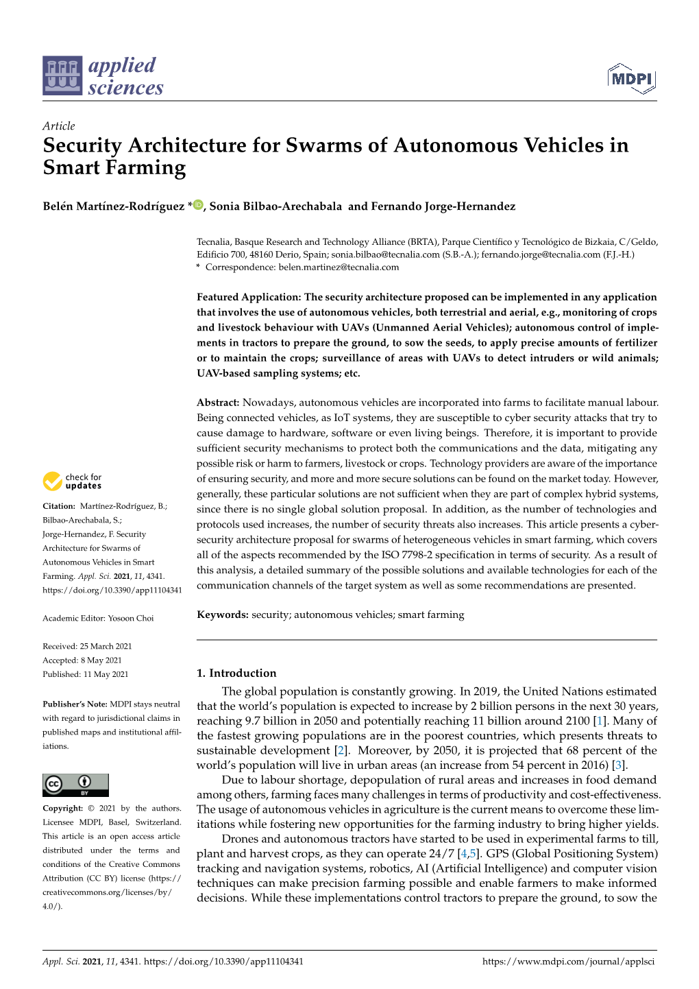 Security Architecture for Swarms of Autonomous Vehicles in Smart Farming