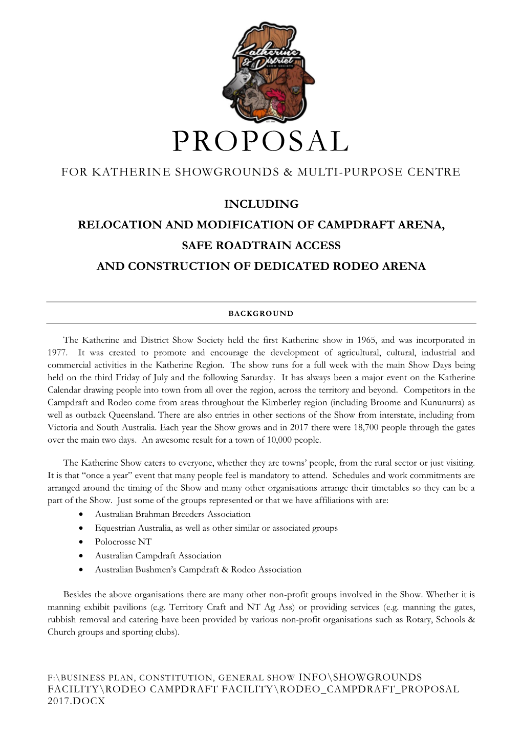 Proposal for Katherine Showgrounds & Multi-Purpose Centre