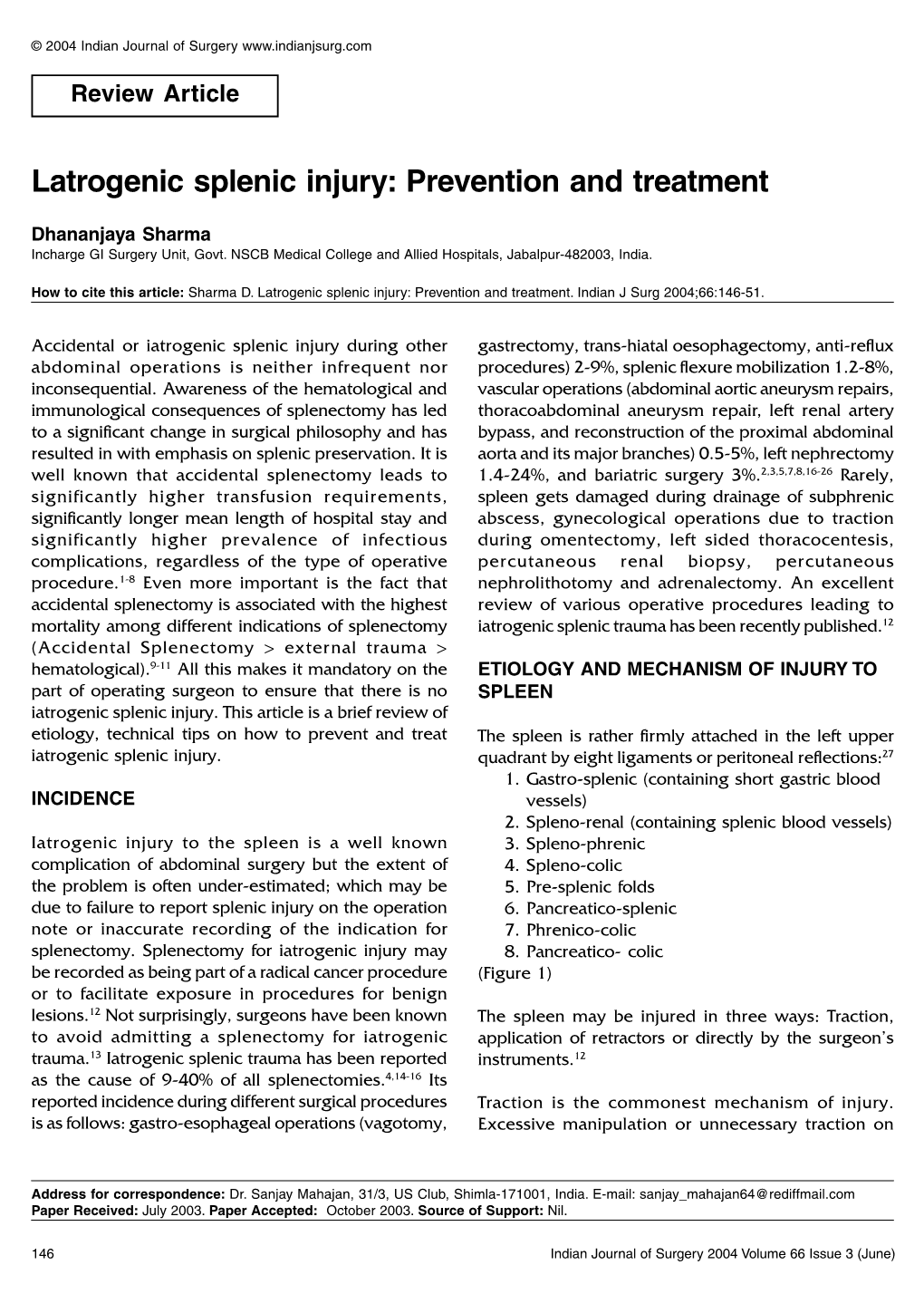 Latrogenic Splenic Injury: Prevention and Treatment