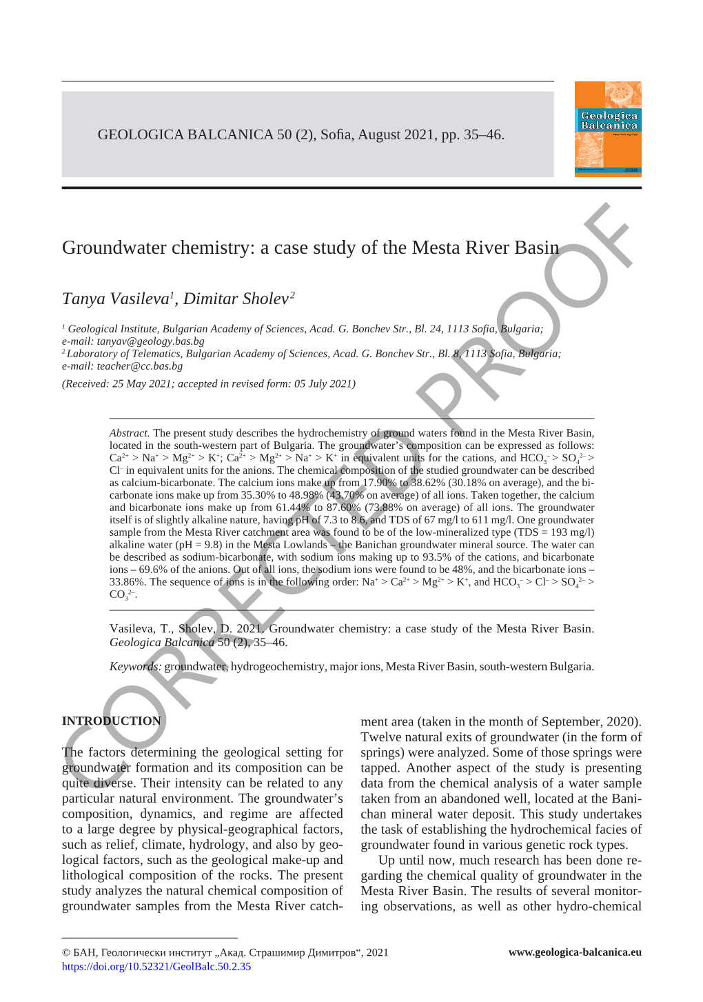 Groundwater Chemistry: a Case Study of the Mesta River Basin