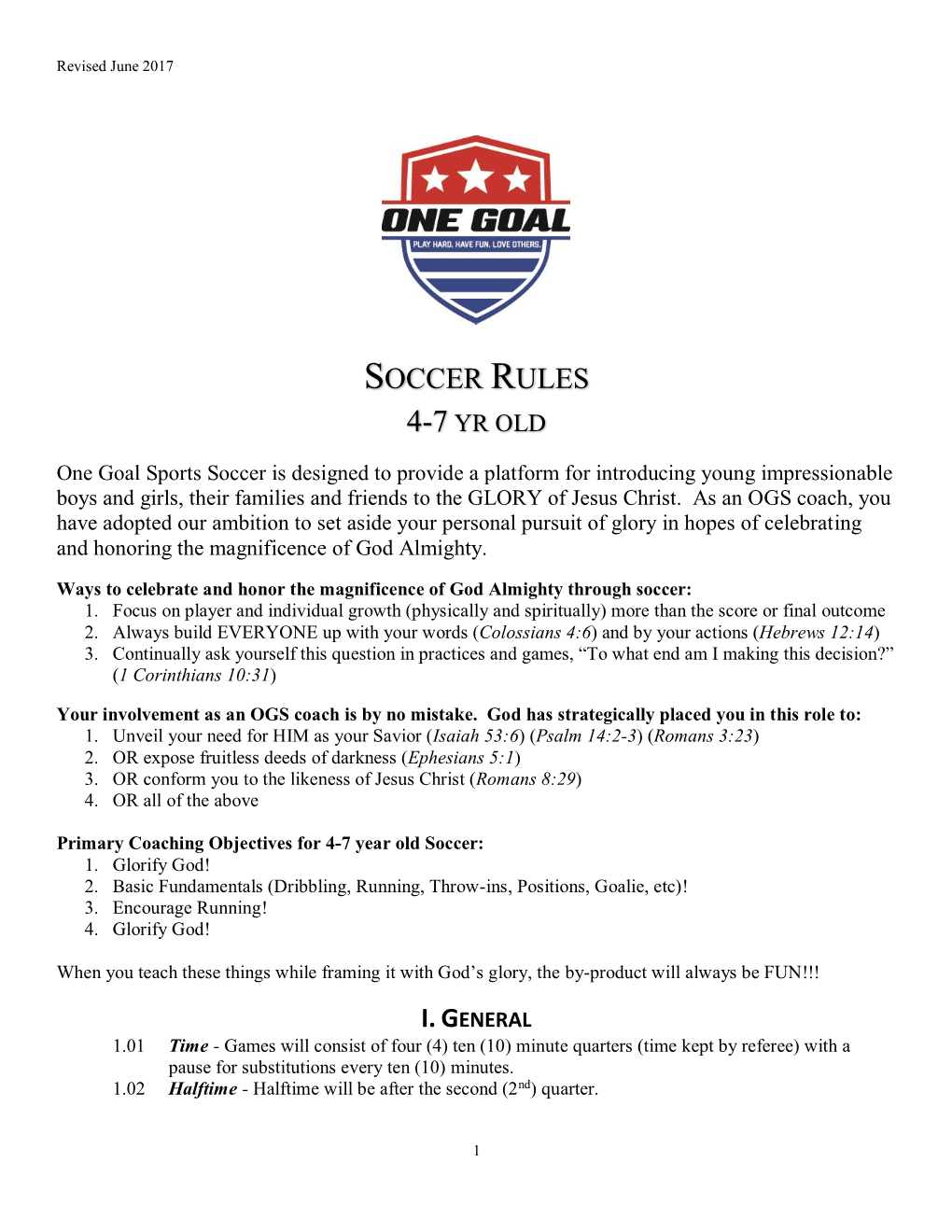 Soccer Rules 4-7 Yr Old