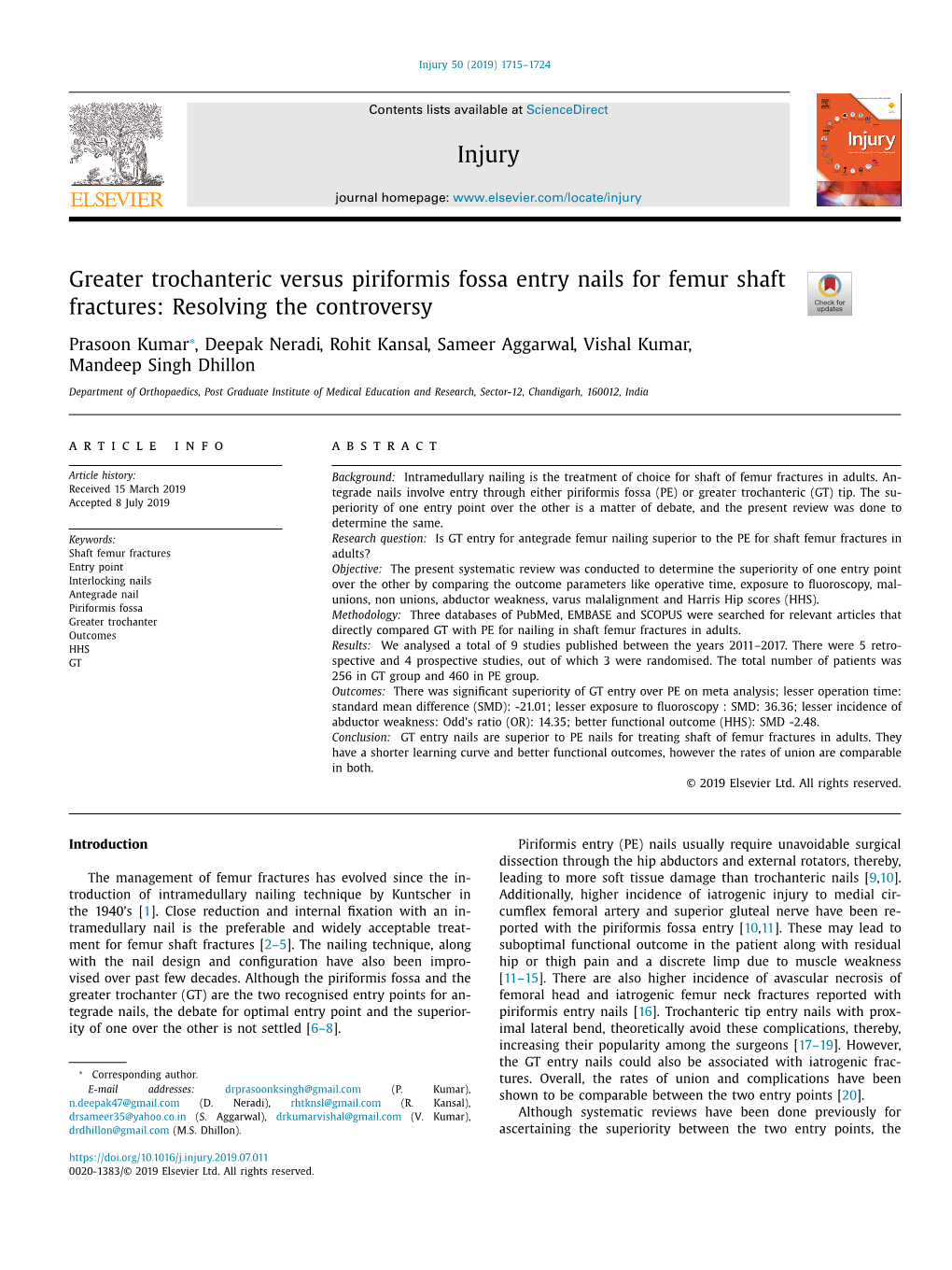 Greater Trochanteric Versus Piriformis Fossa Entry Nails for Femur Shaft Fractures: Resolving the Controversy