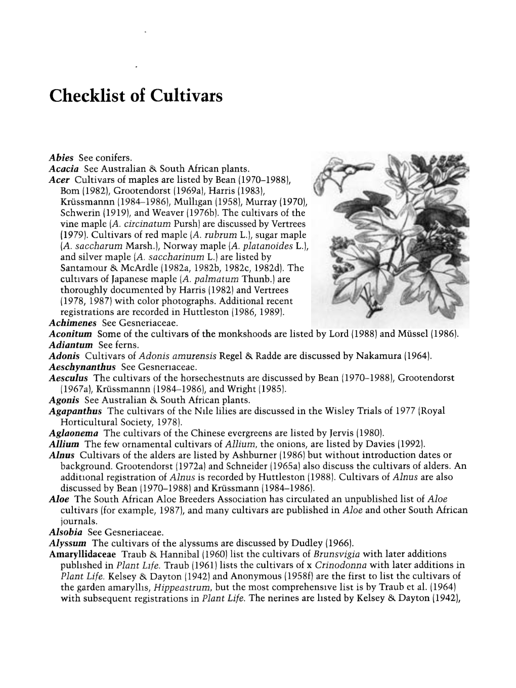 Checklist of Cultivars