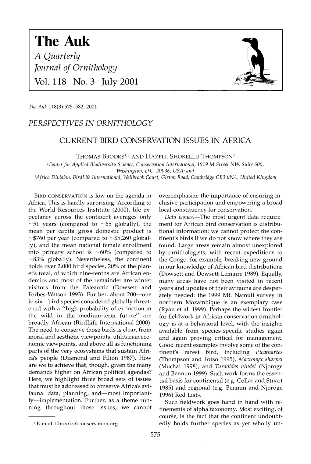 Current Bird Conservation Issues in Africa