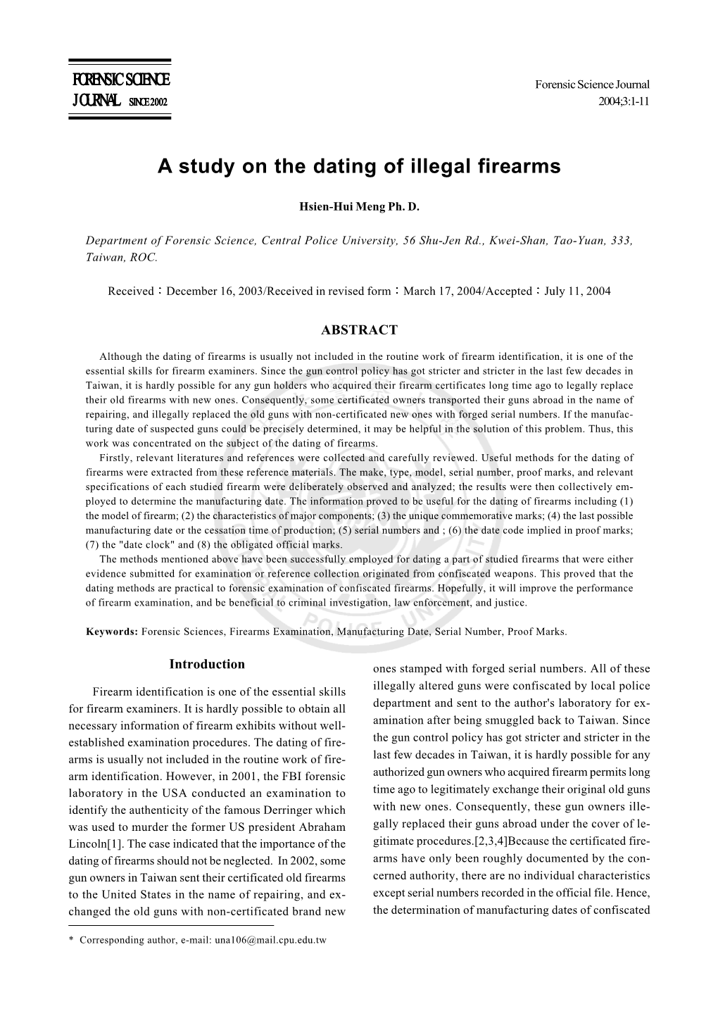 A Study on the Dating of Illegal Firearms