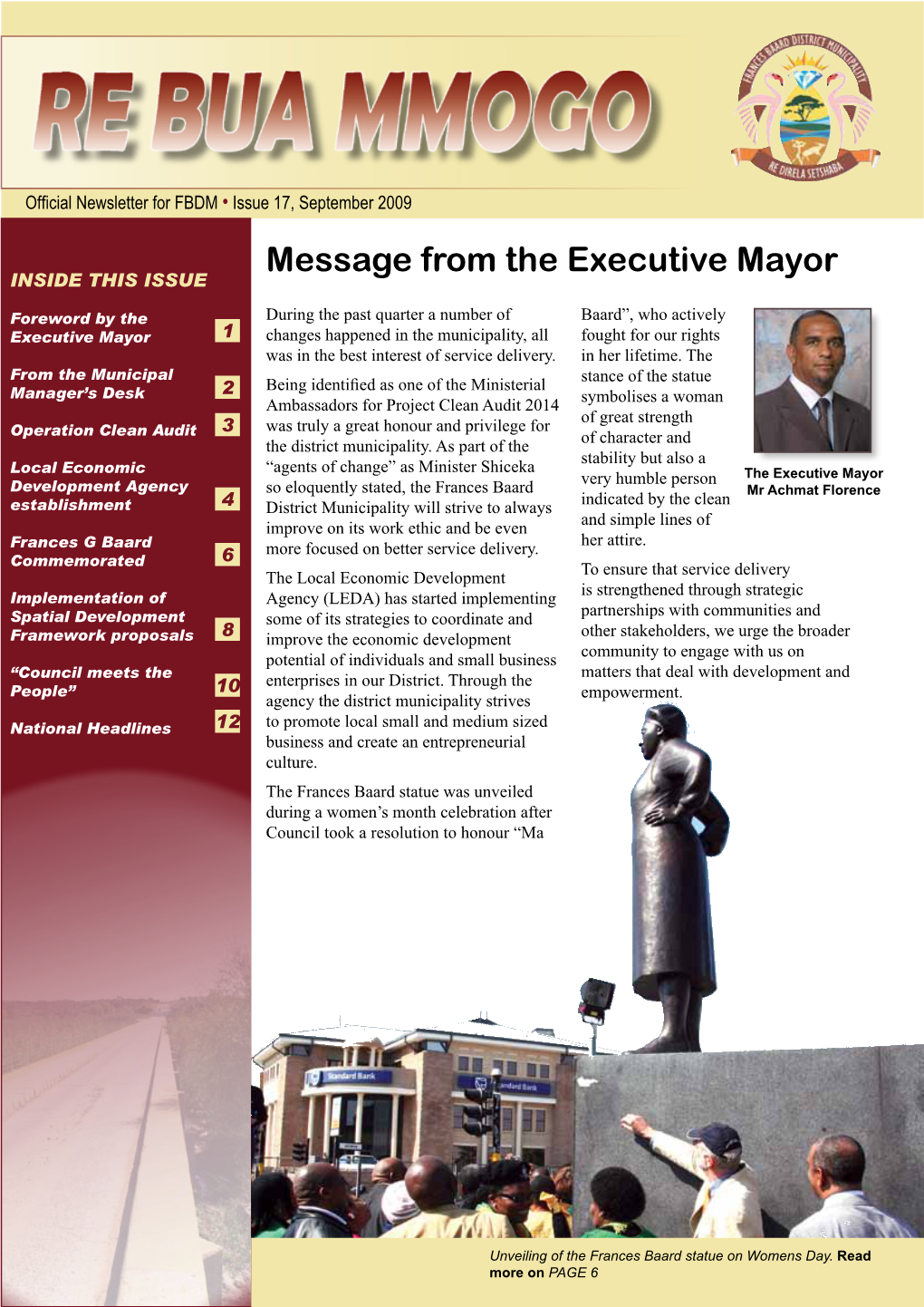 Message from the Executive Mayor INSIDE THIS ISSUE