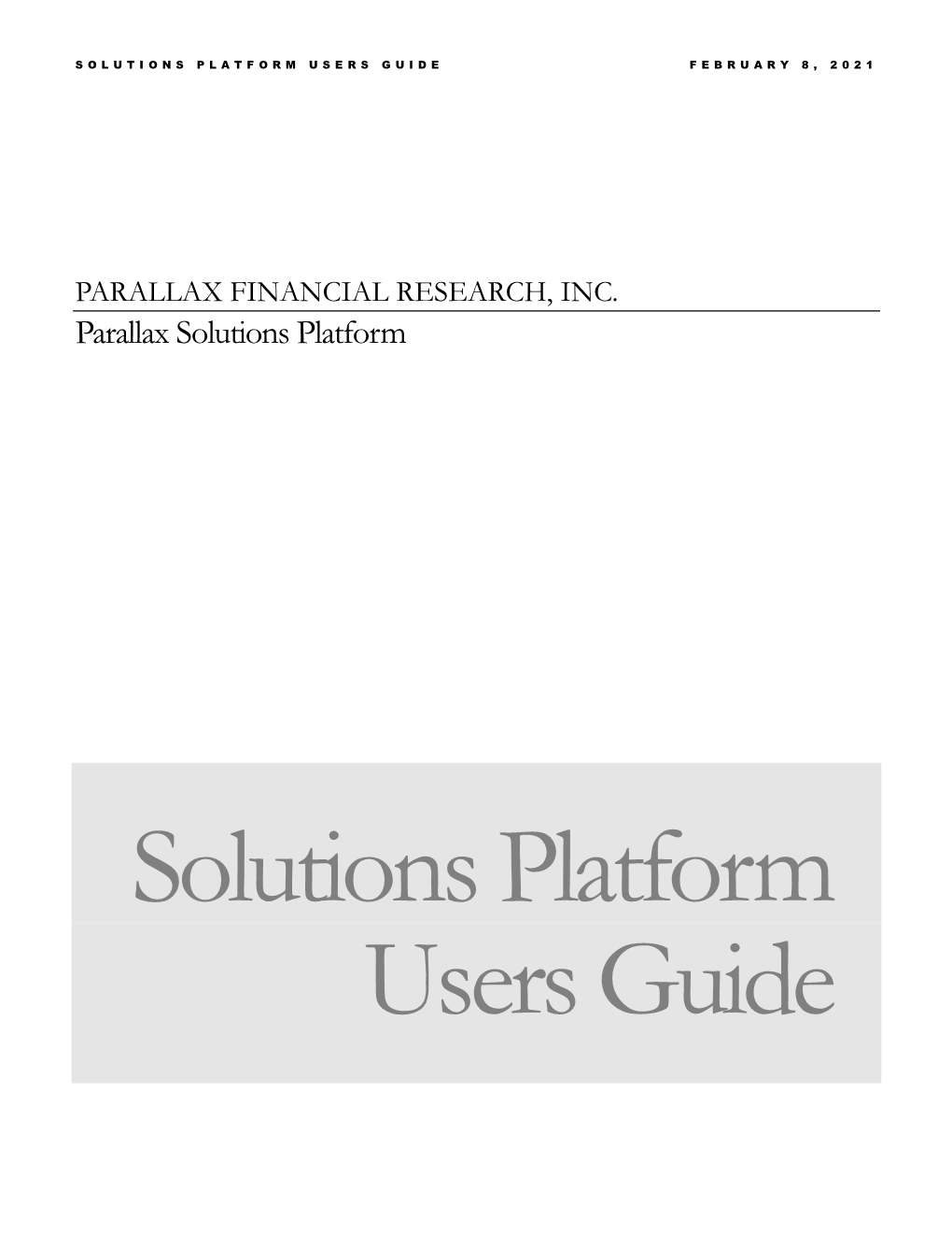 Parallax Solutions Platform Users Guide