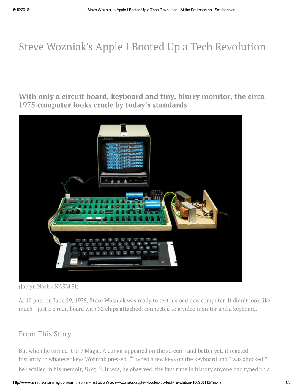 Steve Wozniak's Apple I Booted up a Tech Revolution | at the Smithsonian | Smithsonian
