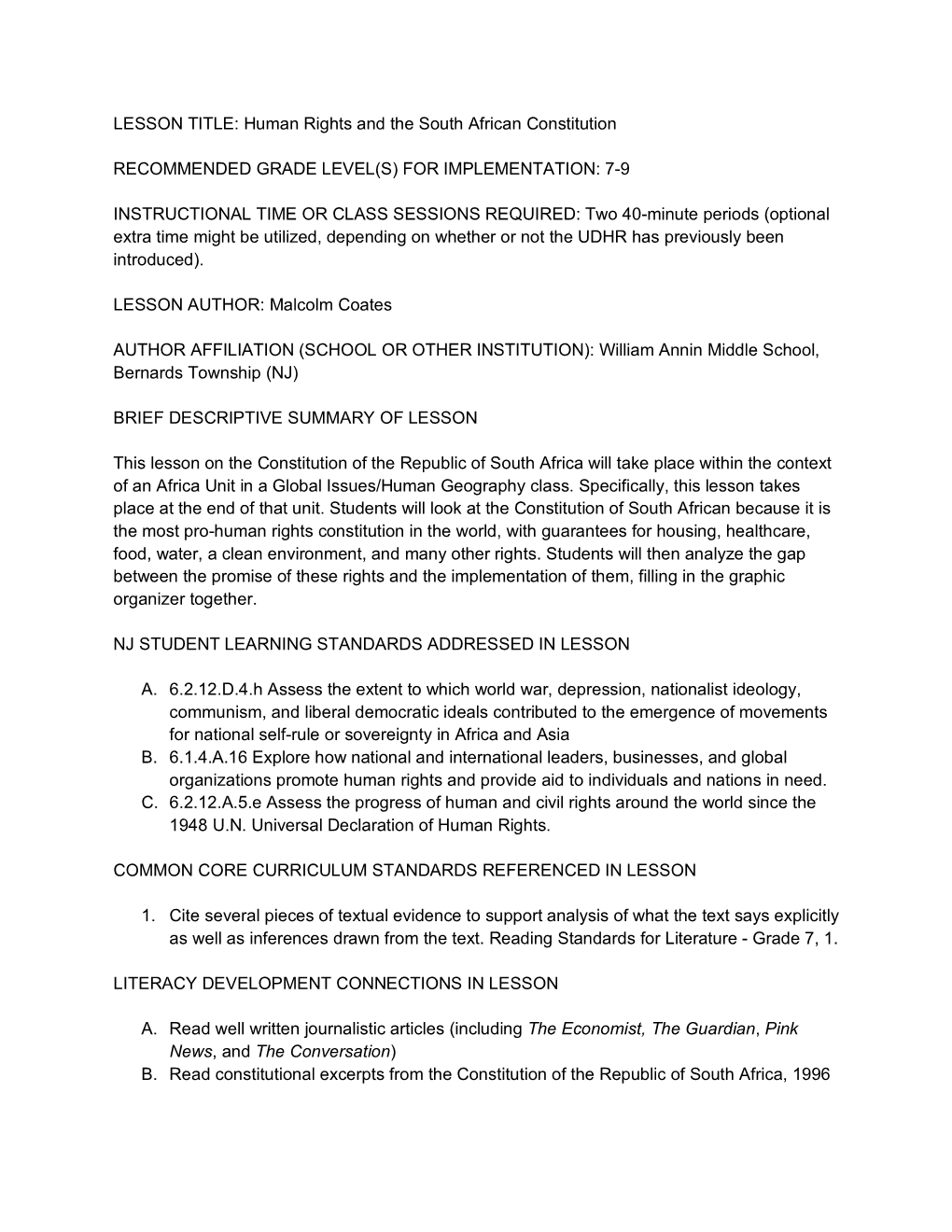 HRE Coates South Africa Constitution Lesson Plan Final