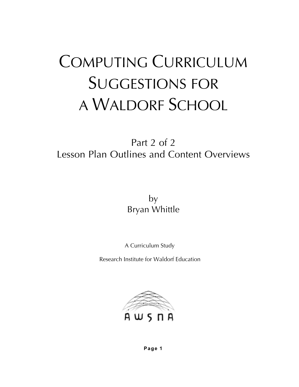 Computing Curriculum Suggestions for a Waldorf School, Part 2
