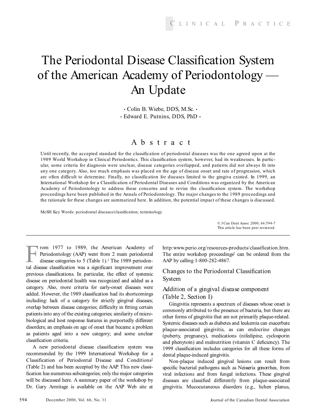 The Periodontal Disease Classification System of The