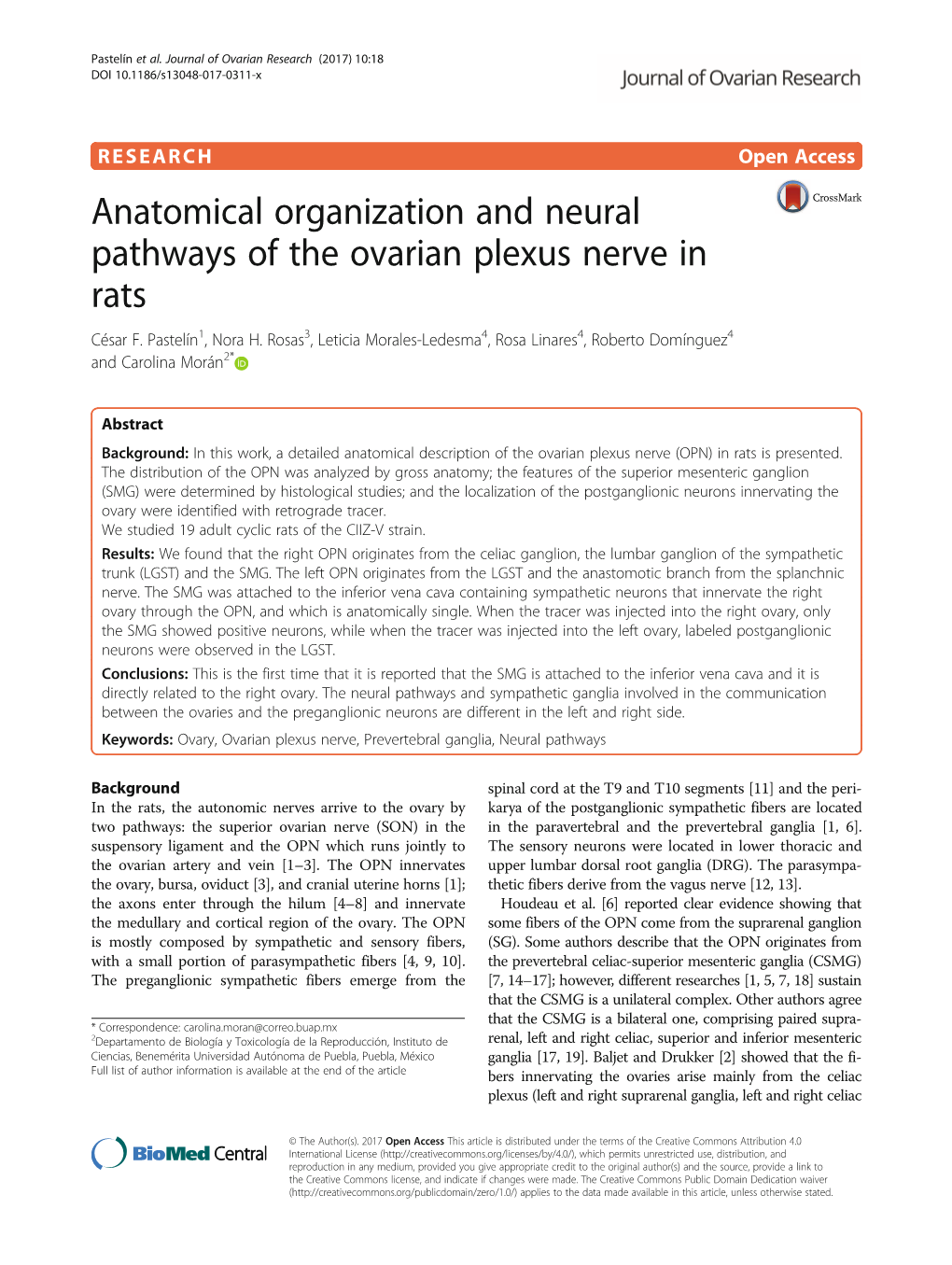 Anatomical Organization and Neural Pathways of the Ovarian Plexus Nerve in Rats César F