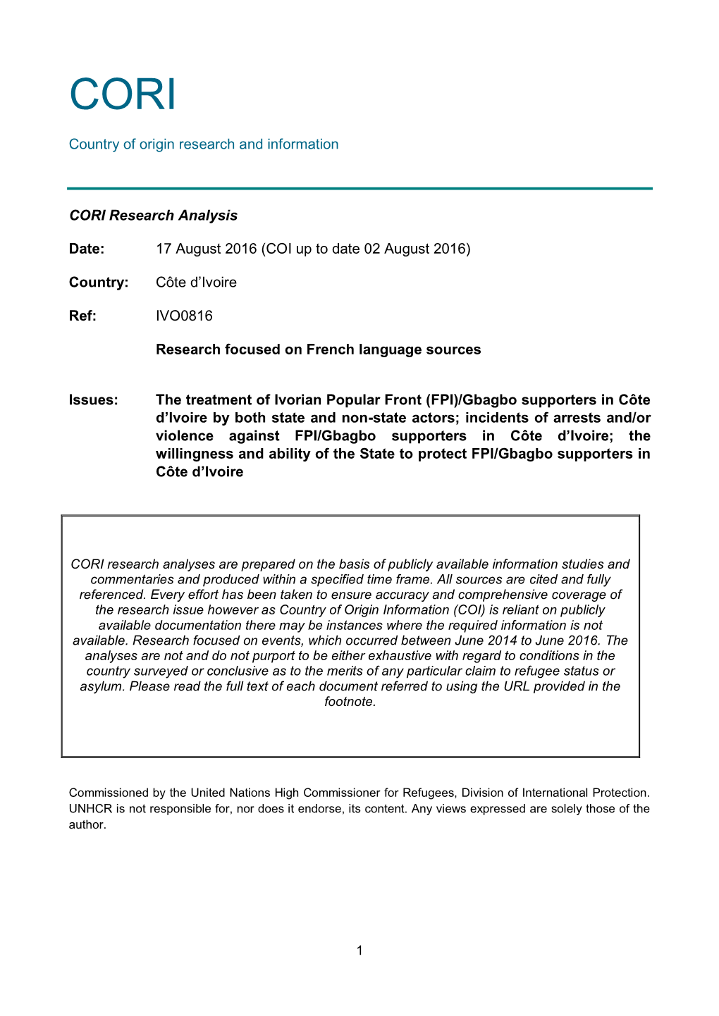 Country of Origin Research and Information CORI Research