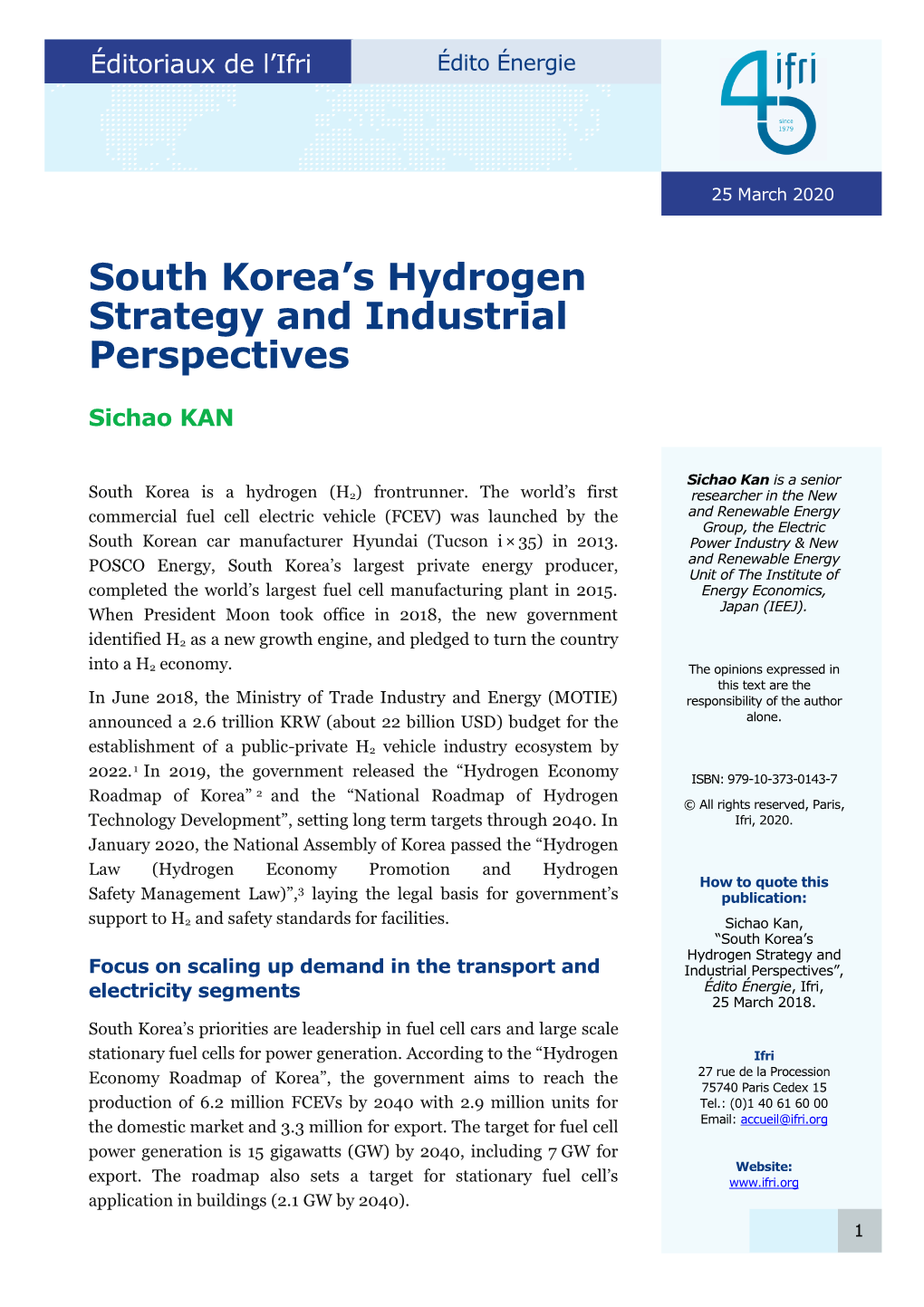 South Korea's Hydrogen Strategy and Industrial Perspectives