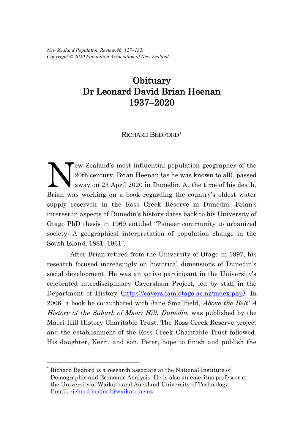 Obituary: Dr Leonard David Brian Heenan RICHARD BEDFORD