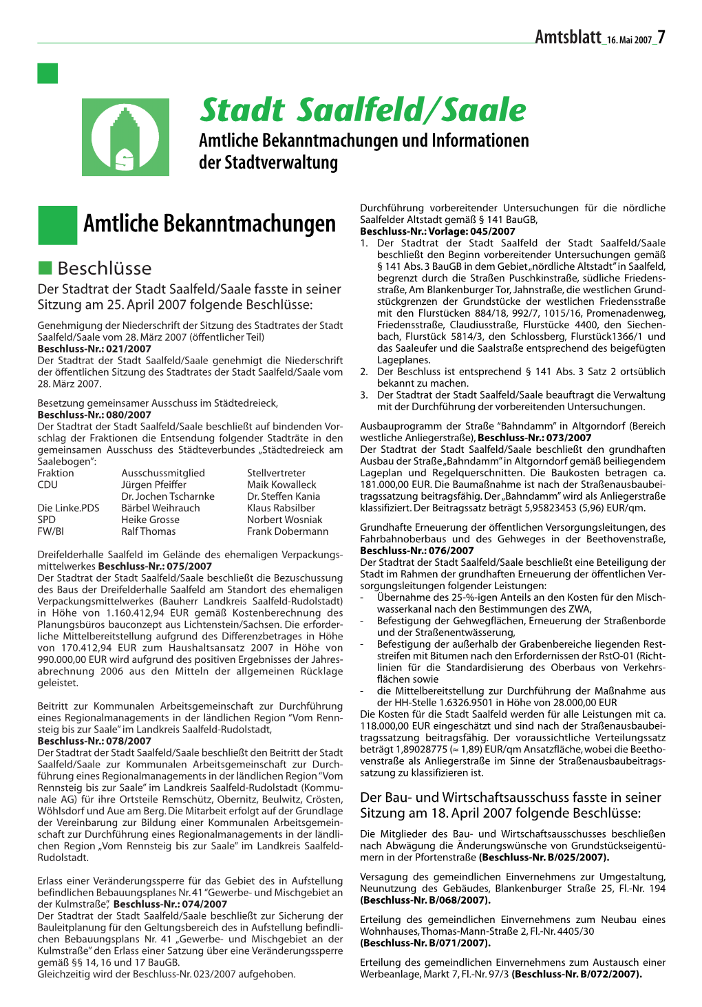 Amtsblatt 16. Mai 2007 7